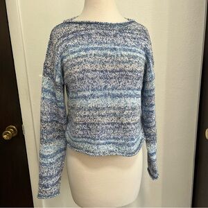 Margaret O’Leary Blue White Space Dye Cropped Rolled Hem Sweater Womens Size XS